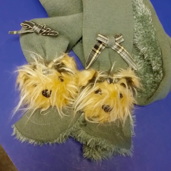 Puppy @ Heart Accessories - SOLD! Adorable Yorkies w Bows Grey Scarf ~70"